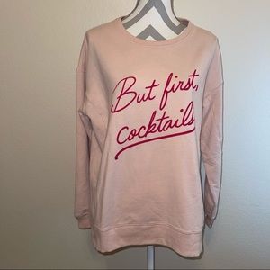 NWT Wildfox But First Cocktails Statement Light Pink Split Side Sweatshirt